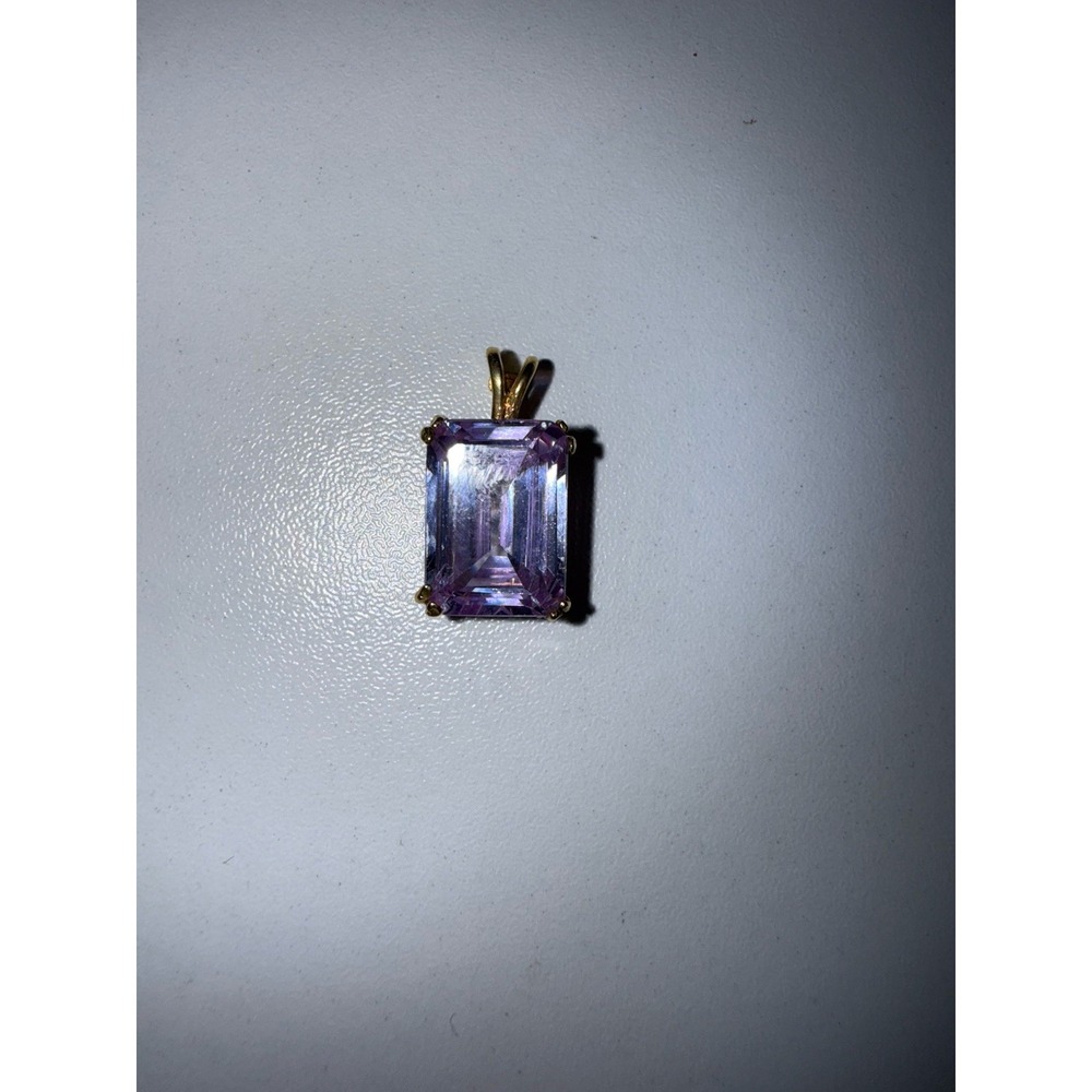 VINTAGE 1970s EMERALD CUT PURPLE CZ RECTANGLE STERLING SILVER 925 SLIDE PENDANT